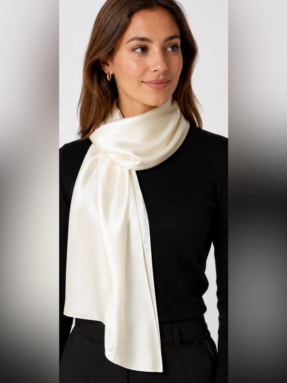 St. John 100% Silk Ivory Satin Charmeuse Oblong Scarf